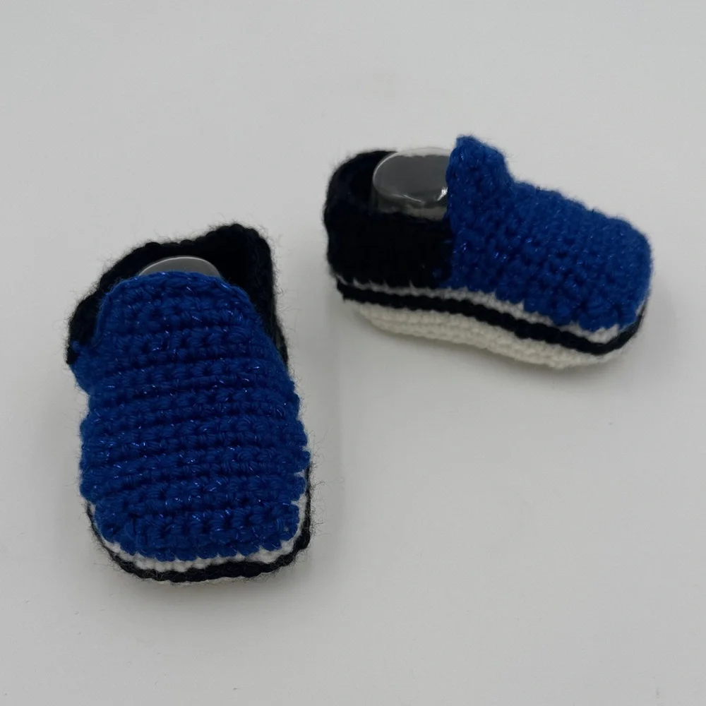 Handmade Blue and Black Kids Crochet Shoes